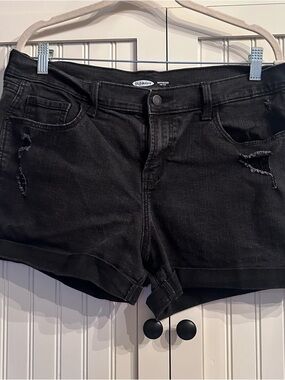 Old Navy Black Distressed Mid-Rise Denim Shorts